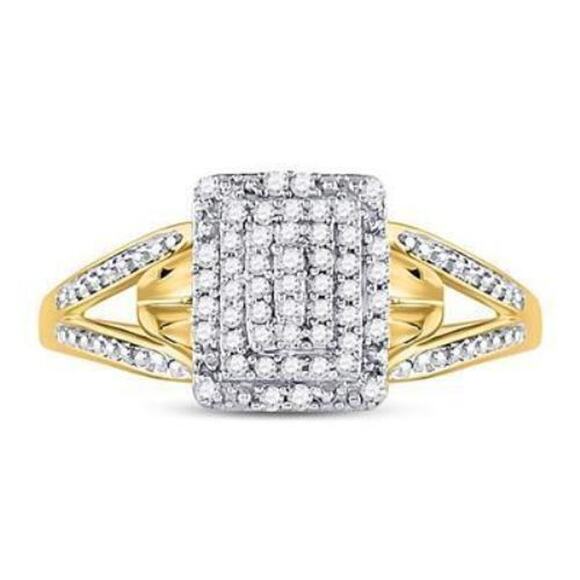 Diamond Engagement Square Ring 10k Yellow Gold - Picture 4 of 5